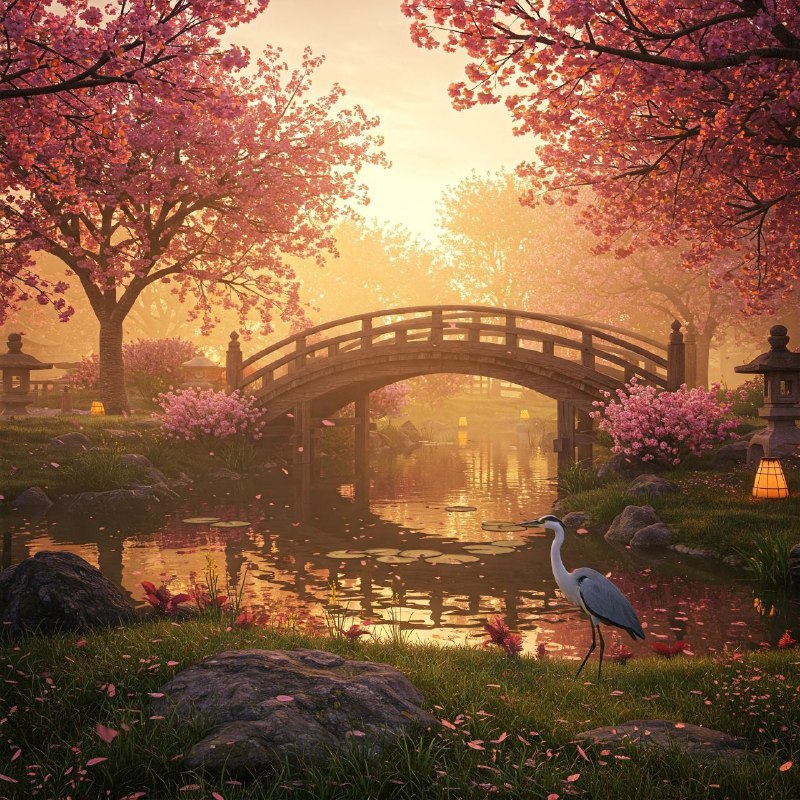 不同模型的图像生成效果😶‍🌫️Prompt:A serene Japanese garden at sunset, featuring a traditional wooden bridge over a tranquil koi pond, surrounded by vibrant cherry blossom trees in full bloom, with soft pink petals gently falling to the ground, and a lone heron standing gracefully by the water's edge. The scene should have a dreamy, ethereal quality with warm golden light and a slight mist in the air, rendered in ultra-high detail with realistic textures and natural colors.Midjourney prompt extensions:landscape,Front view,Sun light, <prompt> --q 0.5 --s 100  --v 6.1 --ar 1:1P1: xAI GrokP2: ​OpenAI DALL·EP3: OpenAI GPT-4oP4: ​Google ImagenP5: Midjourney👇评论区投票😉不同模型的图像生成效果😶‍🌫️Prompt:A serene Japanese garden at sunset, featuring a traditional wooden bridge over a tranquil koi pond, surrounded by vibrant cherry blossom trees in full bloom, with soft pink petals gently falling to the ground, and a lone heron standing gracefully by the water's edge. The scene should have a dreamy, ethereal quality with warm golden light and a slight mist in the air, rendered in ultra-high detail with realistic textures and natural colors.Midjourney prompt extensions:landscape,Front view,Sun light, <prompt> --q 0.5 --s 100  --v 6.1 --ar 1:1P1: xAI GrokP2: ​OpenAI DALL·EP3: OpenAI GPT-4oP4: ​Google ImagenP5: Midjourney👇评论区投票😉