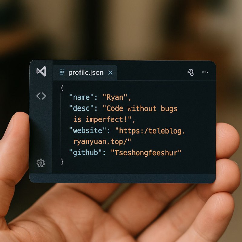 Created by:GPT-4oPrompt:​特写镜头：一只手握着一张名片，设计得像在 {code_editor} 中打开的 {file_format} 文件
