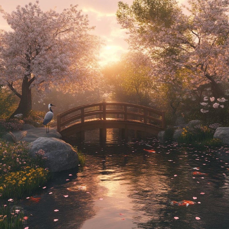 不同模型的图像生成效果😶‍🌫️Prompt:A serene Japanese garden at sunset, featuring a traditional wooden bridge over a tranquil koi pond, surrounded by vibrant cherry blossom trees in full bloom, with soft pink petals gently falling to the ground, and a lone heron standing gracefully by the water's edge. The scene should have a dreamy, ethereal quality with warm golden light and a slight mist in the air, rendered in ultra-high detail with realistic textures and natural colors.Midjourney prompt extensions:landscape,Front view,Sun light, <prompt> --q 0.5 --s 100  --v 6.1 --ar 1:1P1: xAI GrokP2: ​OpenAI DALL·EP3: OpenAI GPT-4oP4: ​Google ImagenP5: Midjourney👇评论区投票😉不同模型的图像生成效果😶‍🌫️Prompt:A serene Japanese garden at sunset, featuring a traditional wooden bridge over a tranquil koi pond, surrounded by vibrant cherry blossom trees in full bloom, with soft pink petals gently falling to the ground, and a lone heron standing gracefully by the water's edge. The scene should have a dreamy, ethereal quality with warm golden light and a slight mist in the air, rendered in ultra-high detail with realistic textures and natural colors.Midjourney prompt extensions:landscape,Front view,Sun light, <prompt> --q 0.5 --s 100  --v 6.1 --ar 1:1P1: xAI GrokP2: ​OpenAI DALL·EP3: OpenAI GPT-4oP4: ​Google ImagenP5: Midjourney👇评论区投票😉